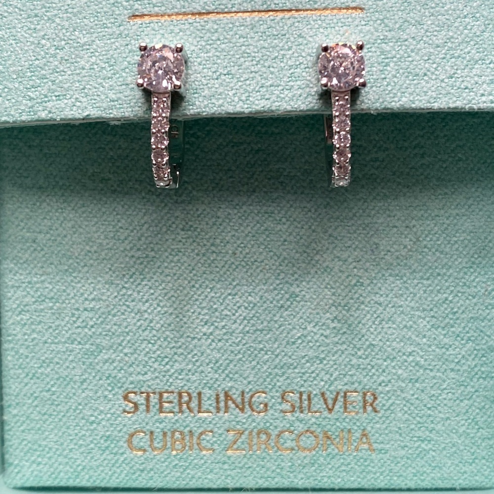 New Sterling Silver cubic zirconia Huggies earrings - Picture 2 of 3